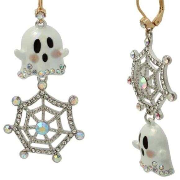 Betsey Johnson Halloween Ghost Web Mis-Matched Earrings Glow In the Dark - Picture 1 of 4